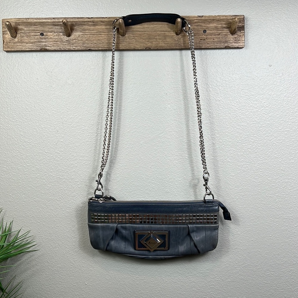 Marciano Leather Shoulder Bag Clutch Chunky Chain Studded Gray - Picture 2 of 15